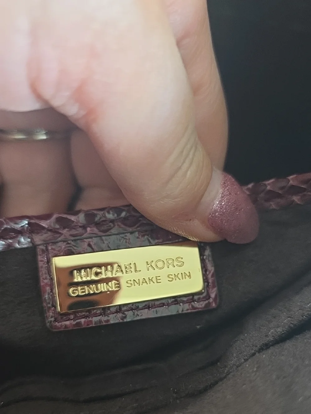 Michael Kors Purple/Gold Geniune Snake Skin Large Leather Wristlet EUC - Picture 11 of 13